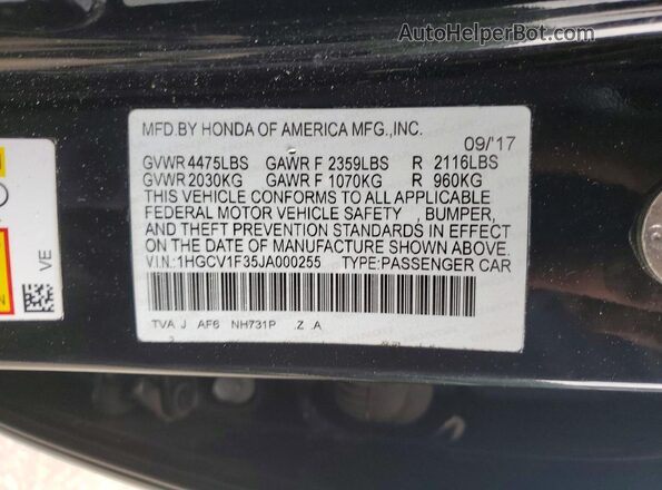 1HGCV1F35JA000255 2018 HONDA ACCORD Черный Вид подкапотного пространства