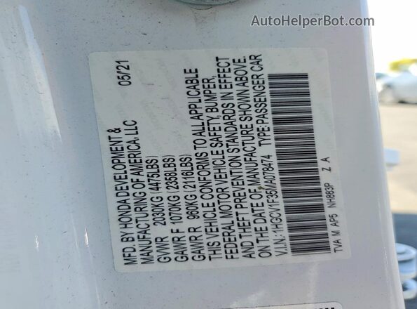 1HGCV1F35MA078474 2021 HONDA ACCORD White Vista del compartimento del motor