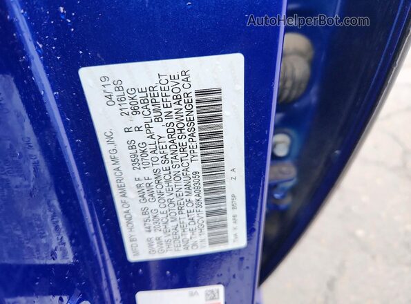 1HGCV1F36KA093059 2019 HONDA ACCORD Blue 