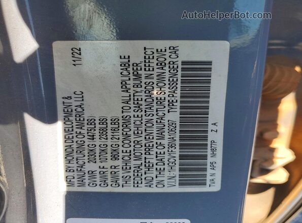 1HGCV1F36NA106297 2022 HONDA ACCORD Turquoise Вид підкапотного простору