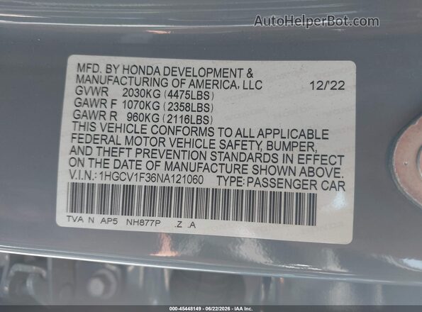 1HGCV1F36NA121060 2022 HONDA ACCORD Blue Engine compartment view
