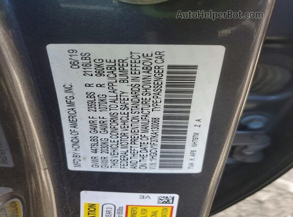 1HGCV1F37KA130068 2019 HONDA ACCORD Gray 