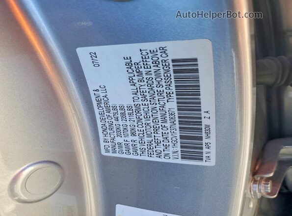 1HGCV1F37NA063671 2022 HONDA ACCORD Silver Widok komory silnika