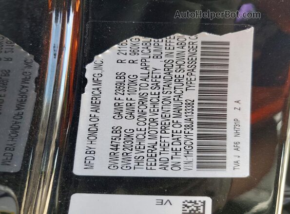 1HGCV1F38JA133382 2018 HONDA ACCORD Black ძრავის განყოფილების ხედი