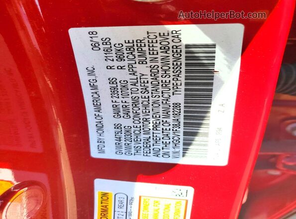 1HGCV1F38JA182288 2018 HONDA ACCORD Red Вид підкапотного простору