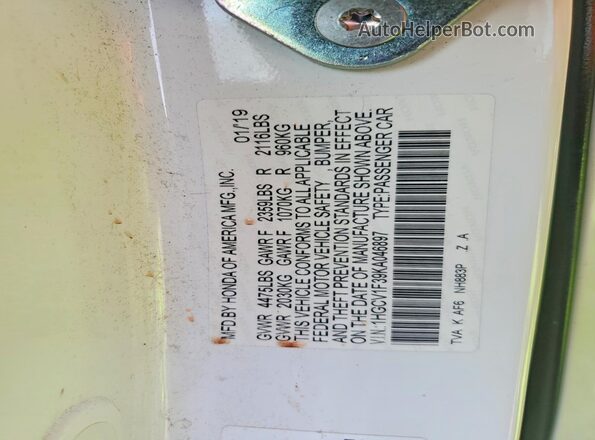 1HGCV1F39KA046897 2019 HONDA ACCORD White Widok komory silnika