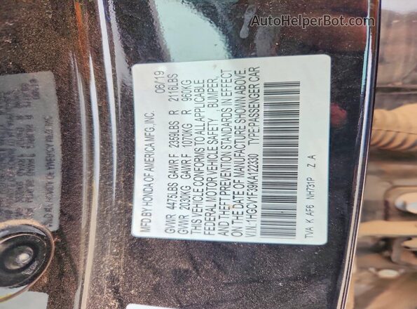1HGCV1F39KA122330 2019 HONDA ACCORD Black 
