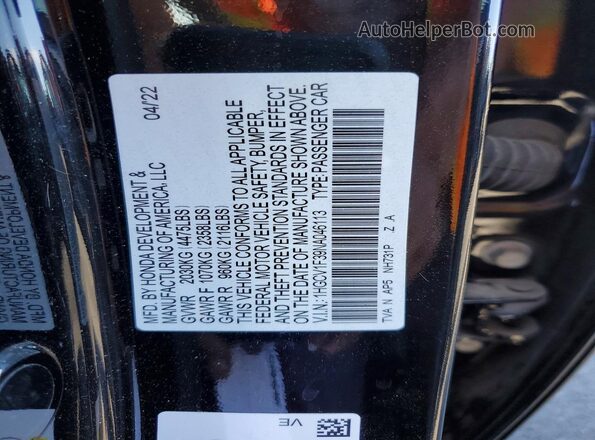 1HGCV1F39NA046113 2022 HONDA ACCORD Black Շարժիչի բաժամունքի տեսք