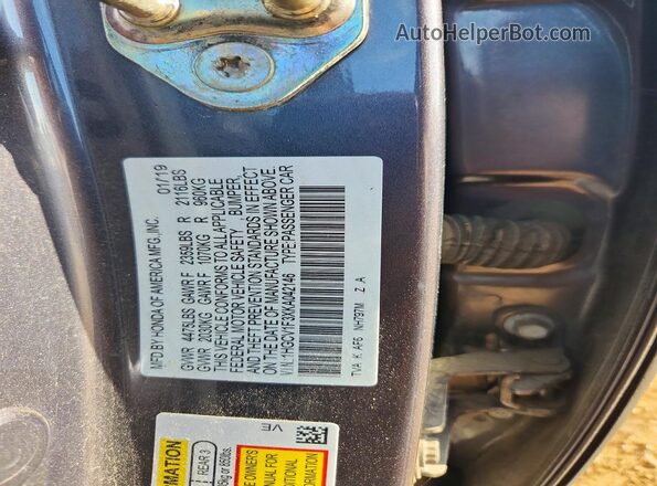 1HGCV1F3XKA042146 2019 HONDA ACCORD Gray Vista de la etiqueta del VIN