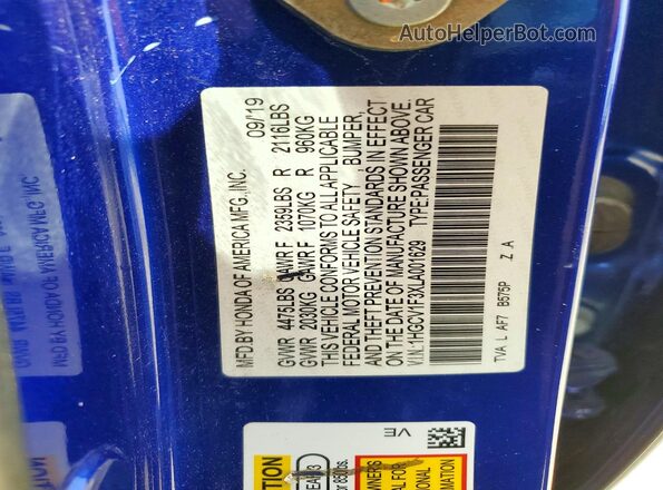 1HGCV1F3XLA001629 2020 HONDA ACCORD Синий Вид подкапотного пространства