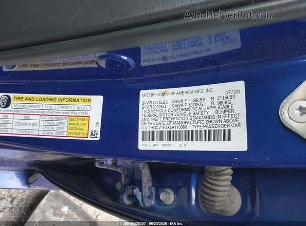 1HGCV1F3XLA110060 2020 HONDA ACCORD Blue Engine compartment view