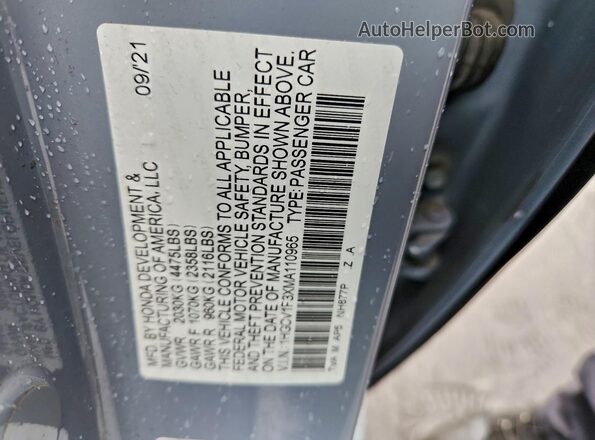 1HGCV1F3XMA110965 2021 HONDA ACCORD Серый Вид подкапотного пространства