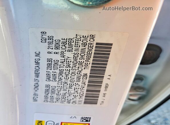 1HGCV1F41JA112284 2018 HONDA ACCORD White Vista del compartimento del motor