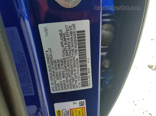 1HGCV1F41NA009288 2022 HONDA ACCORD Blue 