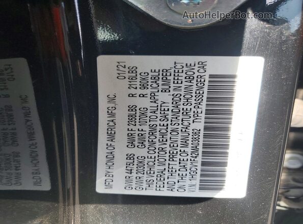 1HGCV1F42MA038362 2021 HONDA ACCORD Black 