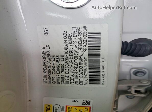 1HGCV1F42NA070911 2022 HONDA ACCORD White Widok komory silnika