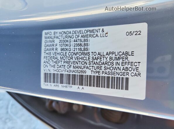 1HGCV1F43NA052899 2022 HONDA ACCORD Gray Շարժիչի բաժամունքի տեսք