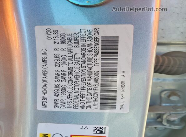 1HGCV1F45LA050052 2020 HONDA ACCORD Silver 