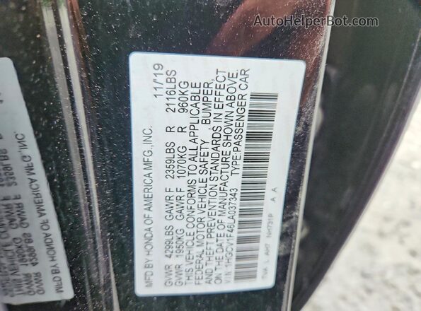 1HGCV1F46LA037343 2020 HONDA ACCORD Black ძრავის განყოფილების ხედი
