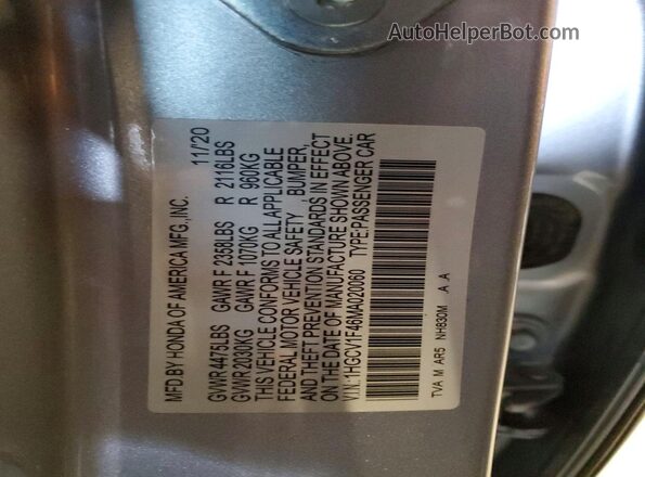 1HGCV1F46MA020060 2021 HONDA ACCORD Silver Вид підкапотного простору