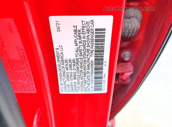 1HGCV1F46MA058081 2021 HONDA ACCORD Red 