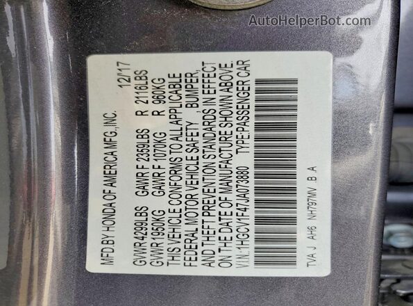 1HGCV1F47JA073880 2018 HONDA ACCORD Gray Vista del compartimento del motor