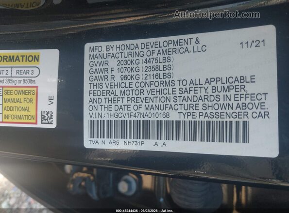 1HGCV1F47NA010168 2022 HONDA ACCORD Black ძრავის განყოფილების ხედი