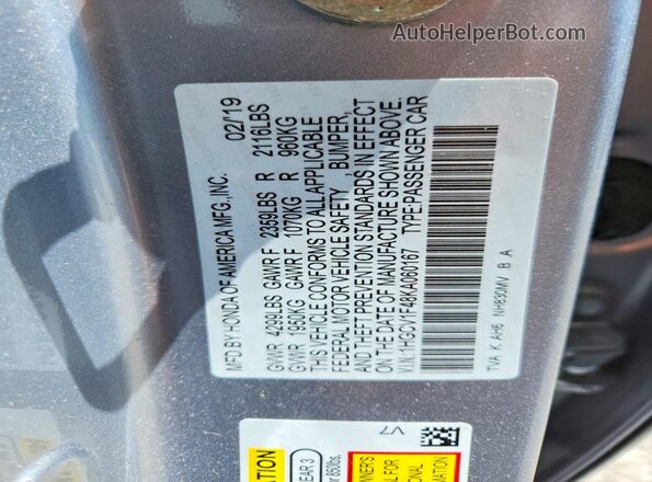 1HGCV1F48KA060167 2019 HONDA ACCORD Silver 
