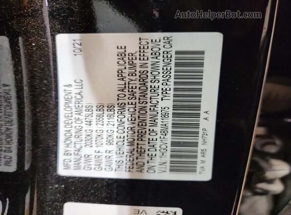 1HGCV1F48MA118975 2021 HONDA ACCORD Black Widok komory silnika