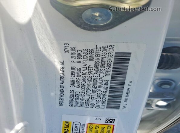 1HGCV1F49JA218448 2018 HONDA ACCORD White Widok komory silnika