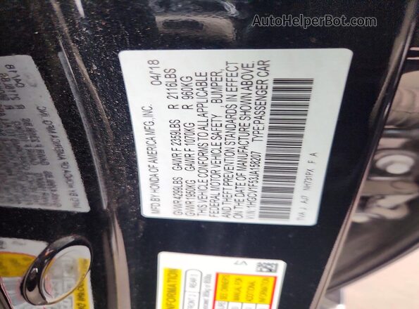 1HGCV1F53JA158207 2018 HONDA ACCORD Black ძრავის განყოფილების ხედი