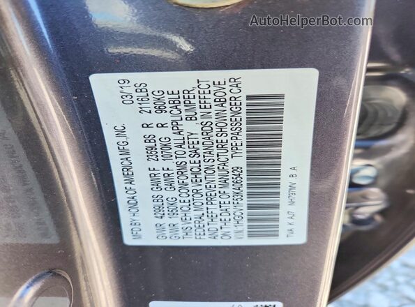 1HGCV1F53KA065429 2019 HONDA ACCORD Charcoal 