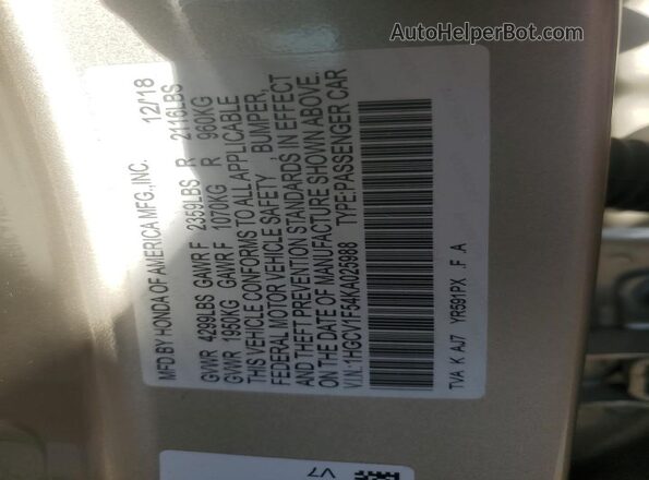 1HGCV1F54KA025988 2019 HONDA ACCORD Tan Շարժիչի բաժամունքի տեսք