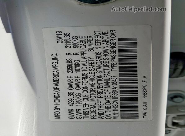 1HGCV1F56KA105437 2019 HONDA ACCORD White Вид підкапотного простору