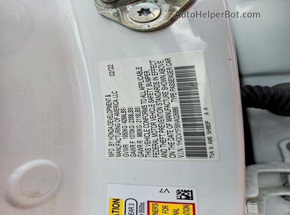 1HGCV1F56NA026886 2022 HONDA ACCORD Белый Вид подкапотного пространства
