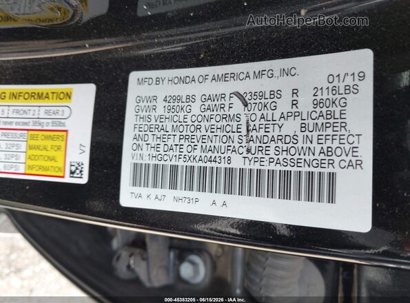 1HGCV1F5XKA044318 2019 HONDA ACCORD Black Vista del compartimento del motor