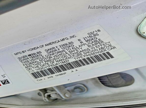 1HGCV1F63JA118427 2018 HONDA ACCORD White VIN sticker view