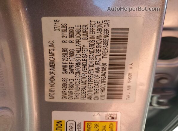 1HGCV1F63JA218530 2018 HONDA ACCORD Silver ძრავის განყოფილების ხედი