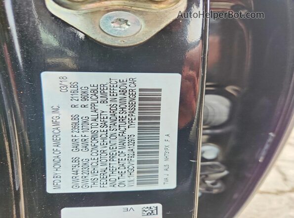1HGCV1F92JA132975 2018 HONDA ACCORD Black Engine compartment view