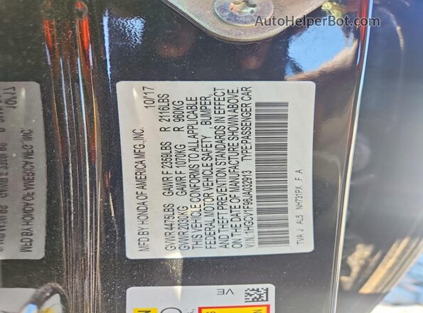 1HGCV1F96JA032913 2018 HONDA ACCORD Black Engine compartment view