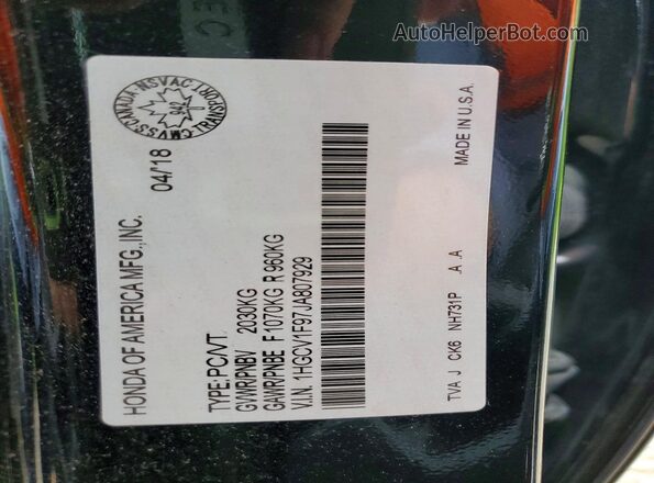 1HGCV1F97JA807929 2018 HONDA ACCORD Черный Вид подкапотного пространства