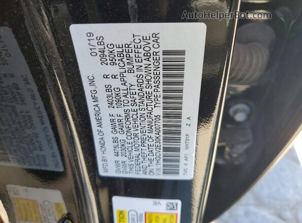 1HGCV2E30KA007705 2019 HONDA ACCORD Black ძრავის განყოფილების ხედი