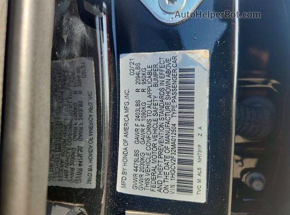 1HGCV2F32MA012504 2021 HONDA ACCORD Black 
