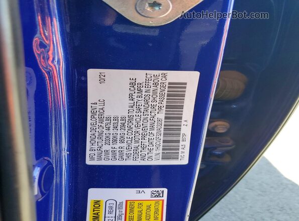 1HGCV2F32MA032087 2021 HONDA ACCORD Blue Вид підкапотного простору
