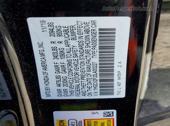 1HGCV2F33LA003227 2020 HONDA ACCORD Black Շարժիչի բաժամունքի տեսք