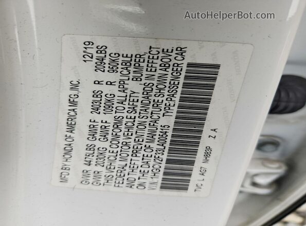 1HGCV2F33LA005415 2020 HONDA ACCORD White Engine compartment view
