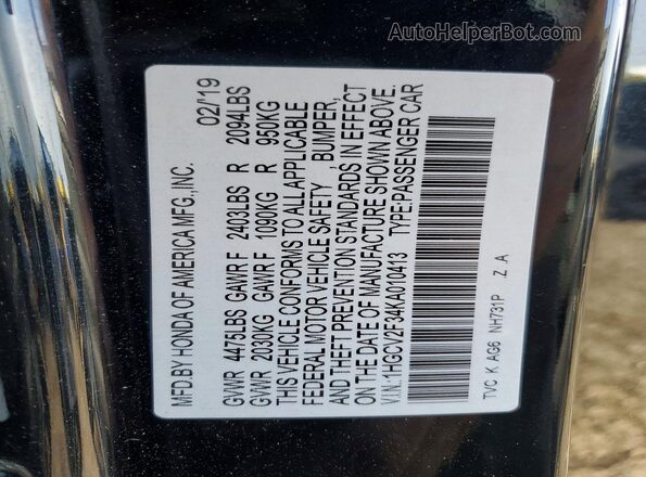 1HGCV2F34KA010413 2019 HONDA ACCORD Черный 