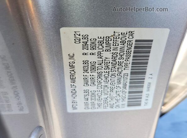 1HGCV2F34MA010723 2021 HONDA ACCORD Серебряный Вид наклейки с VIN-кодом