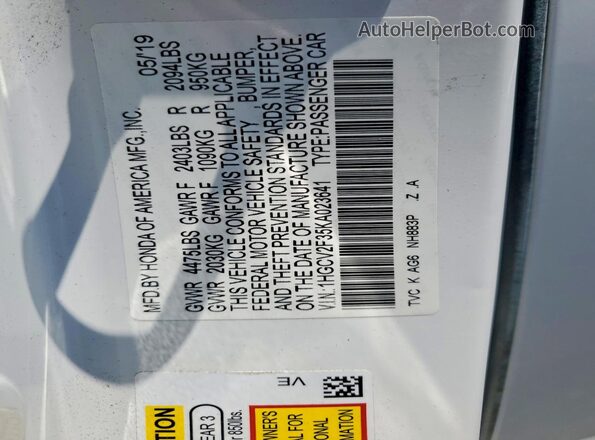 1HGCV2F35KA023641 2019 HONDA ACCORD Black Widok komory silnika