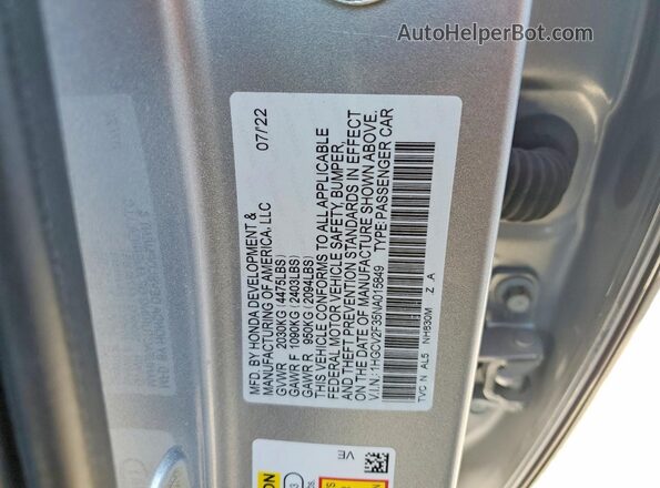 1HGCV2F35NA015849 2022 HONDA ACCORD Silver Շարժիչի բաժամունքի տեսք